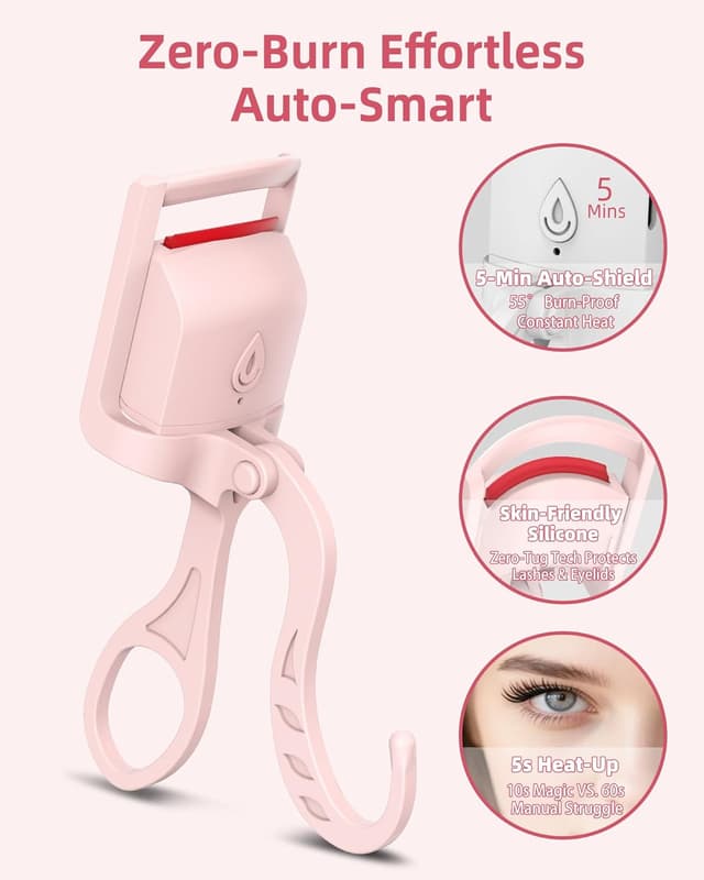 Detalle 2 de HOTRYEE Heated Eyelash Curler (Pink) — Type-C Quick Charge, 5-Second Heating, Temp Control