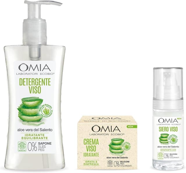 Detalle de Omia Kit Routine Viso Viso Idratante con Aloe Vera del Salento: Crema, Siero e Gel