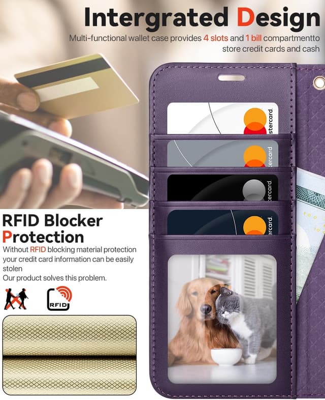 Detalle 2 de OCASE kompatible Hülle für Samsung Galaxy S25 Plus (2in1) mit abnehmbarem Magnet-Flip, Kartenfach & RFID-Schutz – dunkelviolett