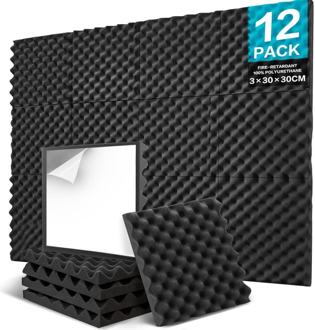 Detalle de JBER 12er-Set selbstklebende Akustikpaneele aus Hochdichtem Akustikschaumstoff (30 × 30 × 3 cm) für Wand & Decke