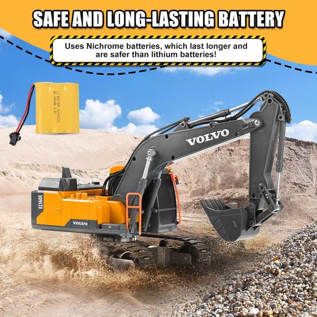 Detalle de DOUBLE E Volvo RC Excavator (EC160E-style) Remote Control Digger Toy for Outdoor Play