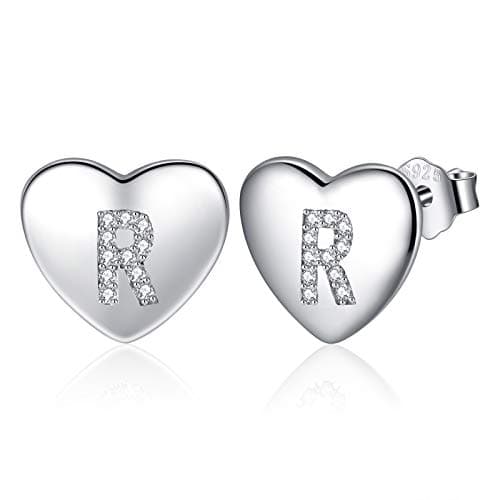 Detalle de Pendientes de plata de ley 925 Jrêveinfini con iniciales y corazón (letra pequeña) e hipoalergénicos