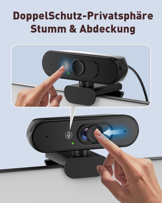 Detalle de Aurolumiz 1080P FHD Webcam mit Dual-Privacy-Schutz, Mikrofon & ausziehbarem Stativ für PC/Laptop, Zoom, Teams