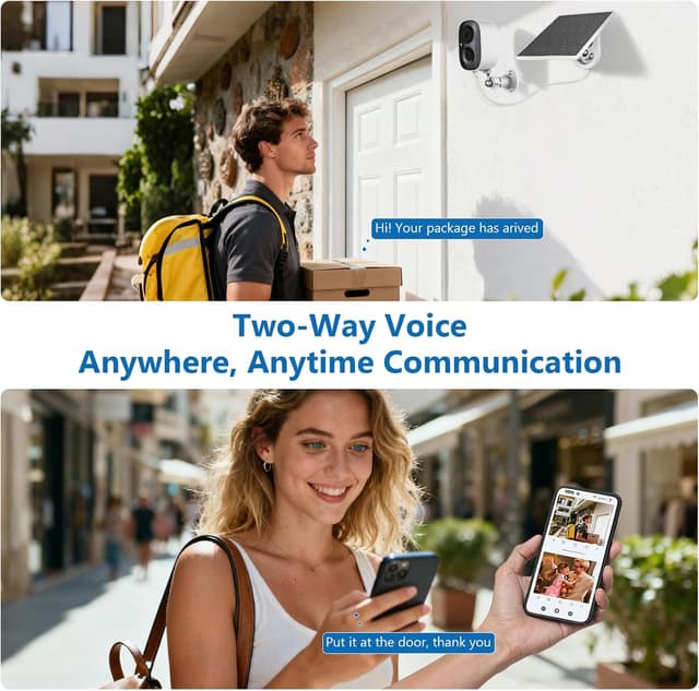 Detalle de Fazoxo 2K Solar Wireless Outdoor Security Cameras (2-Pack) with WiFi, Spotlight Color Night Vision, 2-Way Audio, Siren, SD/Cloud