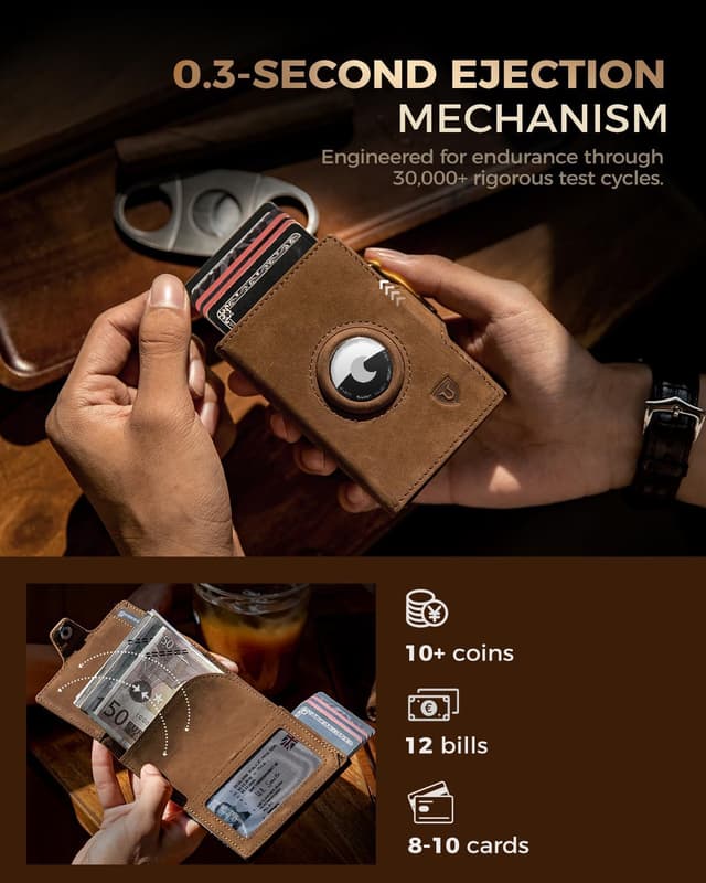 Detalle de LORZOR Airtag Wallet with XXL Coin Pocket – Slim Genuine Leather Card Holder with RFID Blocking