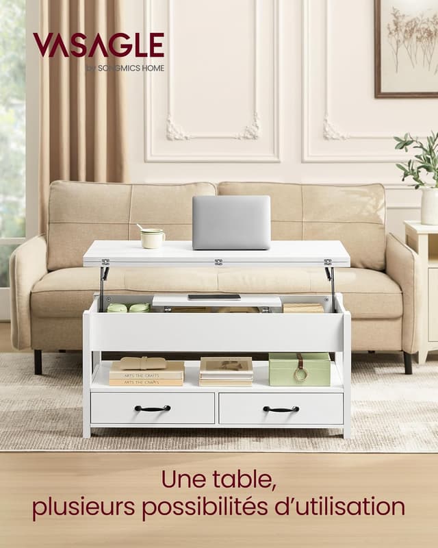Thumbnail 3 de VASAGLE LCT254W02 table basse relevable 45min 🛋