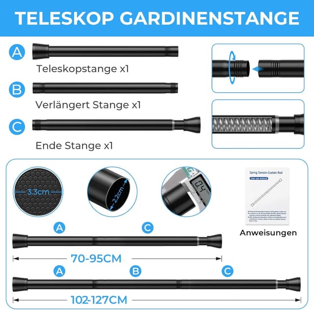 Detalle de Zipglo Gardinenstange ohne Bohren 70-127 cm