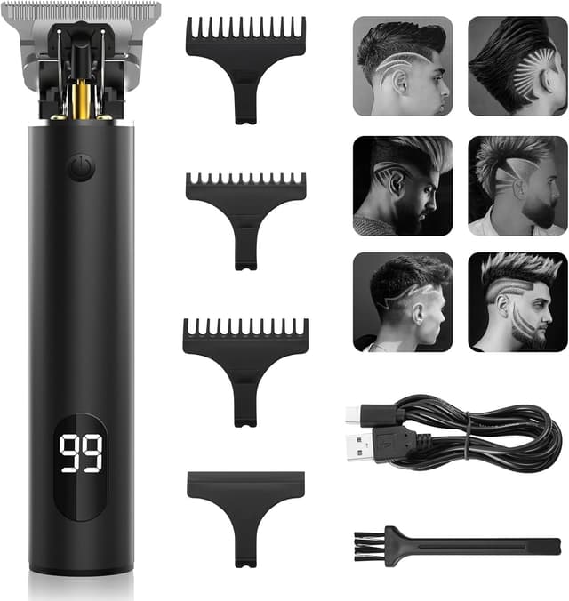 Detalle de T-Blade 0mm Trimmer Barba elettrico ricaricabile USB con lame in acciaio e schermo LCD