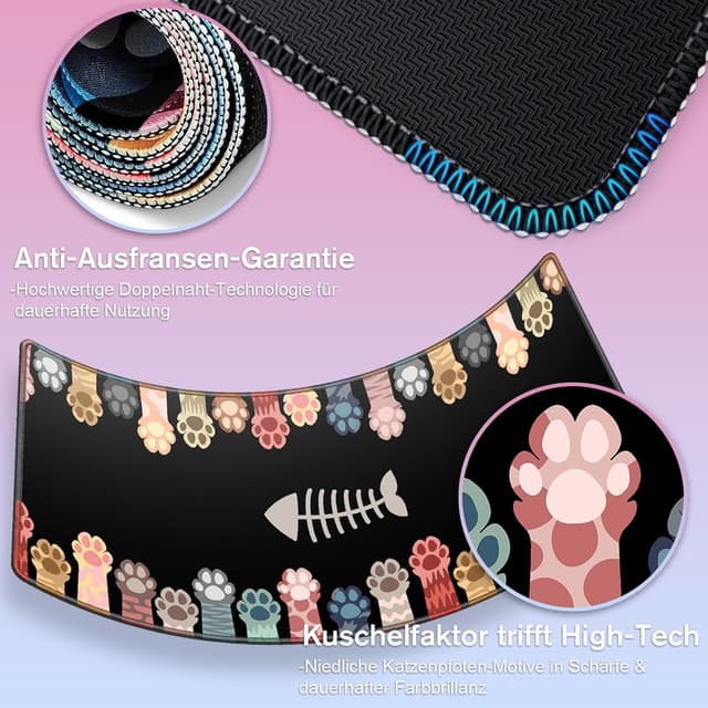 Detalle 2 de XXL-Mauspad (900 x 400 mm) mit wasserdichter Beschichtung & Anti-Rutsch-Gummibasis – Schreibtischunterlage fürs Gaming