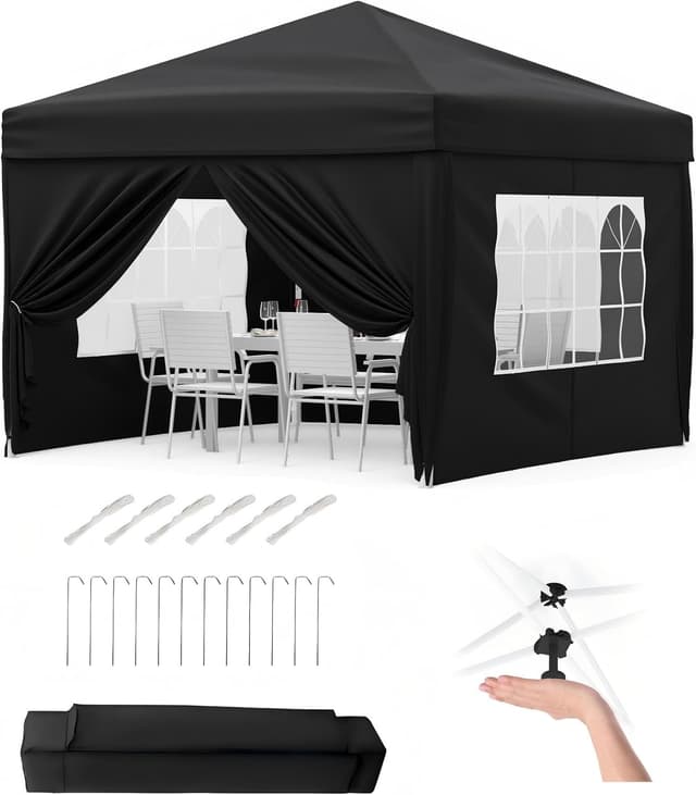 Faltpavillon 3x3 m wasserdicht mit 4 Seitenwänden (420D Oxford, UV-Schutz 50+) – Pop-up Partyzelt Schwarz