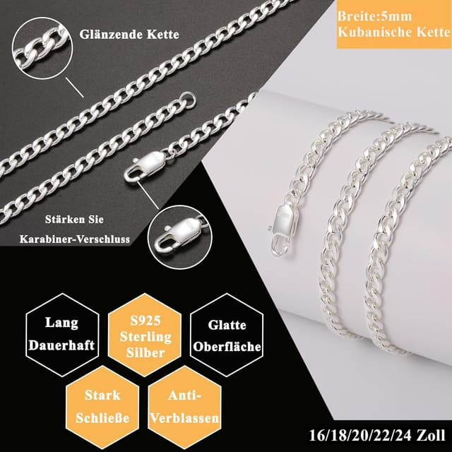 Detalle de Rajputana Chaîne cubaine en argent sterling S925 3 mm (épaisseur) pour homme, style Figaro, hypoallergénique