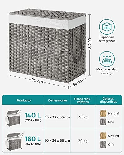 Thumbnail 6 de SONGMICS Cesto Ropa Sucia con Tapa y Ruedas