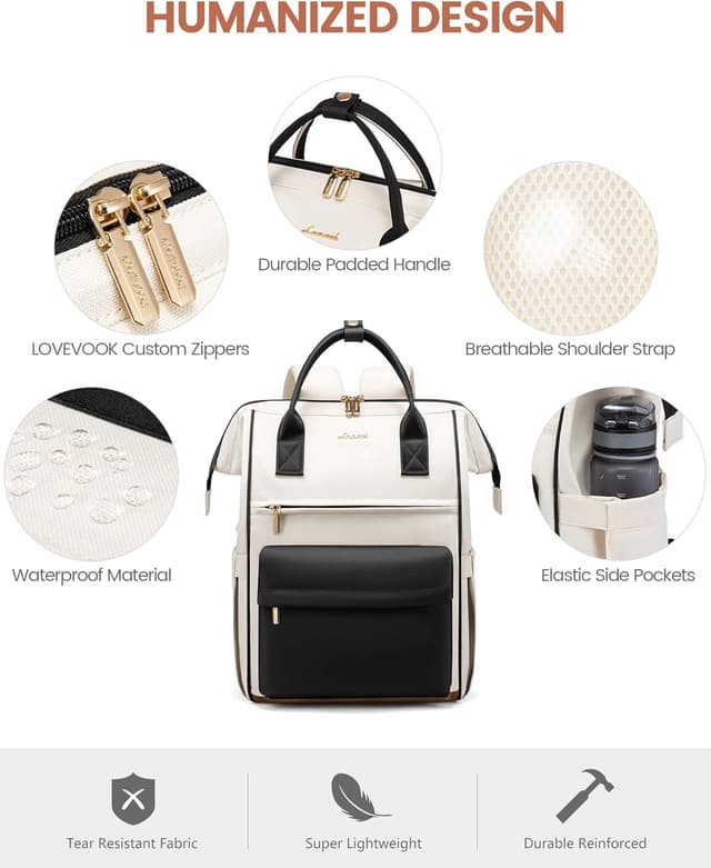 Detalle de LOVEVOOK Sac à dos femme 15,6 pouces anti-vol, 20 L, étanche et pliable pour voyage/travail (noir)