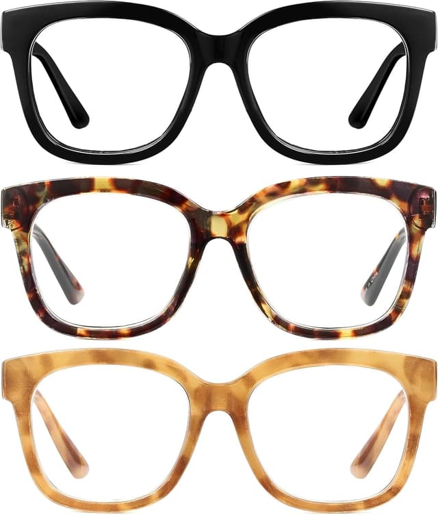 Detalle de JM 3-Pack Oversized Square Reading Glasses with Blue Light Blocking Lenses & Spring Hinge