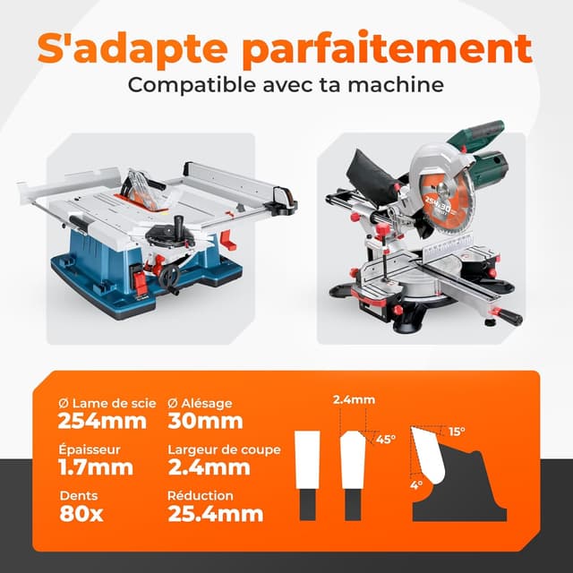 Detalle de Lame de scie circulaire BAUBECK Pro 254 mm x 30 mm (adaptateur 25,4 mm) – multi-matériaux