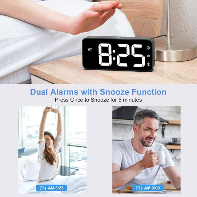 Detalle de LATEC Réveil Numérique LED 5,8" avec luminosité et volume réglables, 2 alarmes et snooze (noir)