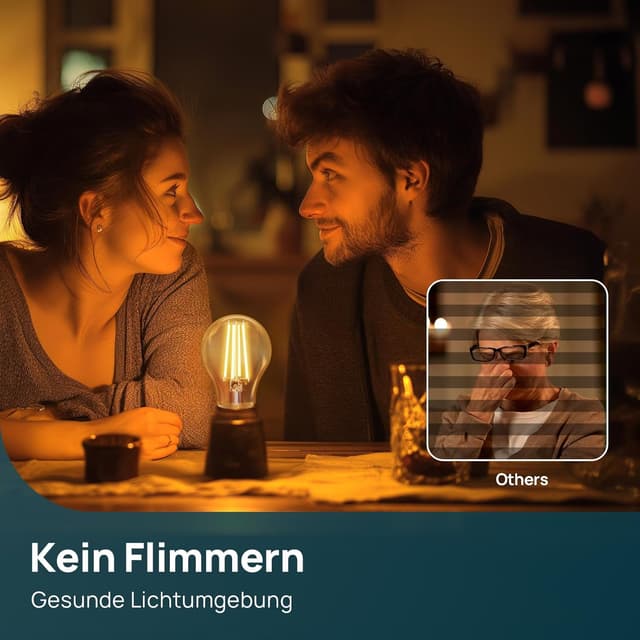 Detalle de Linkind Klasse-A E27 Vintage LED Filament A60, 3,8W (60W), 2700K, 806 lm – 6er-Set