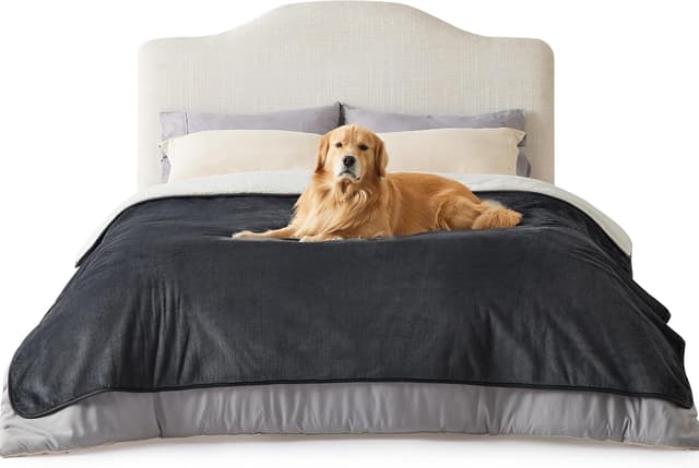 Detalle de LE SURE Waterproof Fleece Blanket (229x218cm) – washable double-sided dog & pet throw for bed, sofa and travel