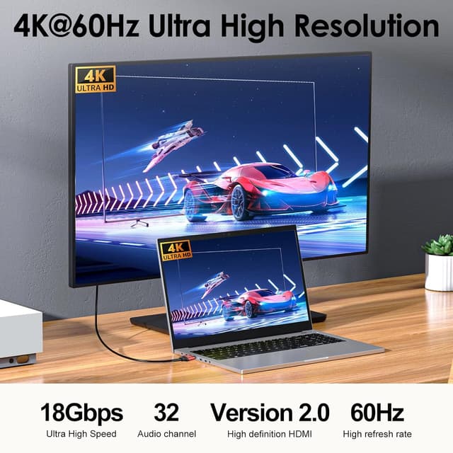 Detalle 2 de 4K HDMI to HDMI Cable 1.5M (HDMI 2.0, 4K 60Hz, 18Gbps) – Ethernet Ready, High Speed Cord