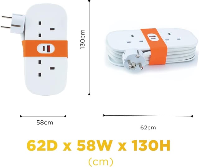 Detalle 2 de STATUS UK to EU Travel Plug Adapter with USB-A & USB-C Ports and 1.4m Cable (Type G to Type F)