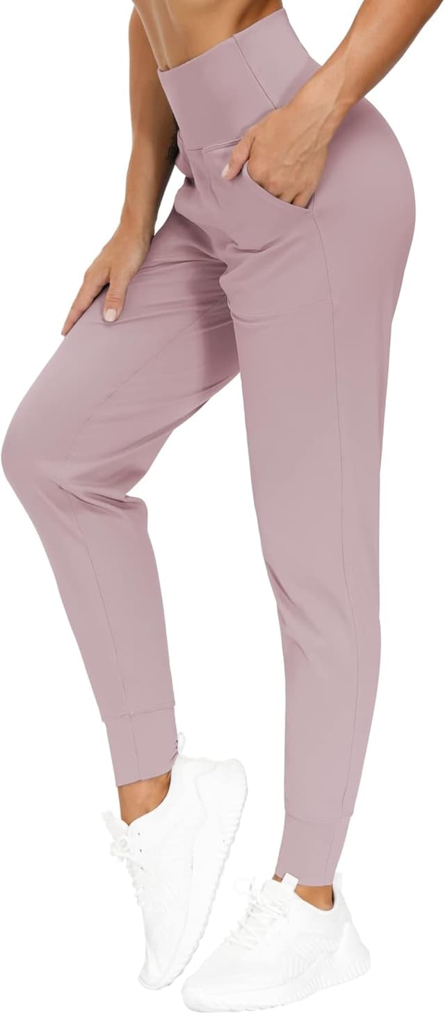 Detalle de THE GYM PEOPLE Joggers donna in tessuto stretch 4 vie (vita alta) per yoga, fitness e tempo libero