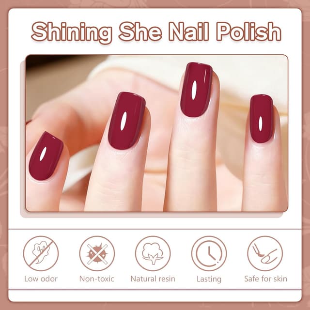 Detalle de Shining She UV-Nagellack Set mit 6 Gel-Lacken (HEMA-frei, TPO-frei), Nude bis Burgunder & Glitzer, 8 ml