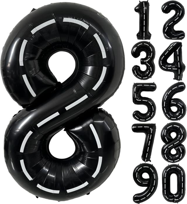 Detalle de 40 inch Race Car Black Number 8 Mylar Balloon (Racetrack theme)