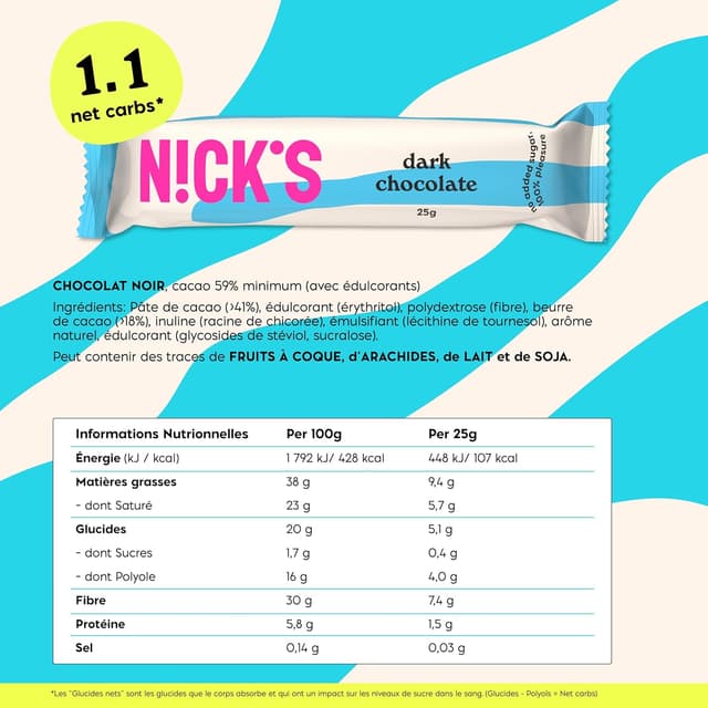 Detalle 2 de NICKS Barre Keto 1,1 g glucides 🍫