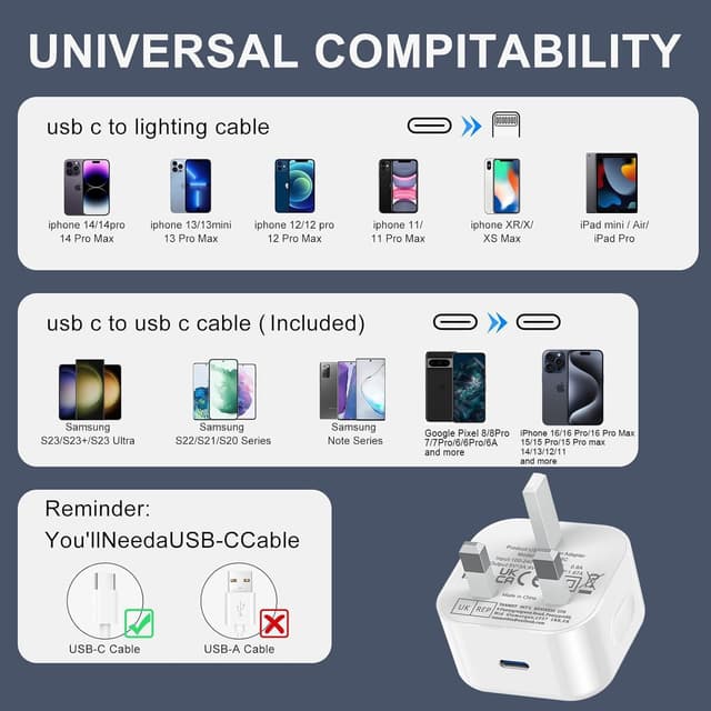 Thumbnail 6 de Sevengo 25W USB-C Plug Fast Charge Wall Charger Adapter (UK) – 2 Pack