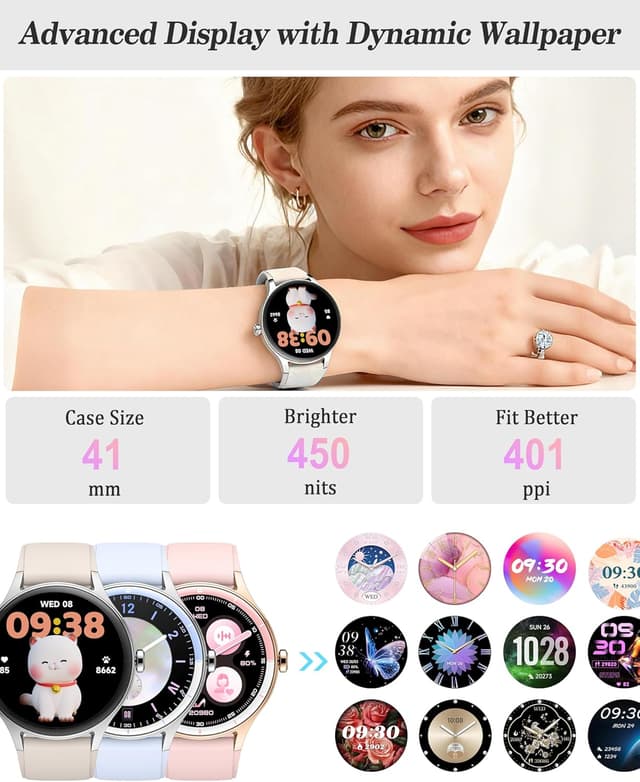 Detalle de Smart Watch for Women, Ladies & Men with 1.27in Fitness Screen (41mm case) – Call, Heart Rate, Stress & Sleep, AI Voice, IP68