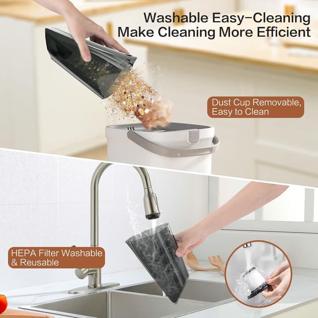 Detalle de CFEN Cordless Handheld Vacuum Cleaner (9000PA) with Wet & Dry Use, 900ML Bin and 3 Nozzles