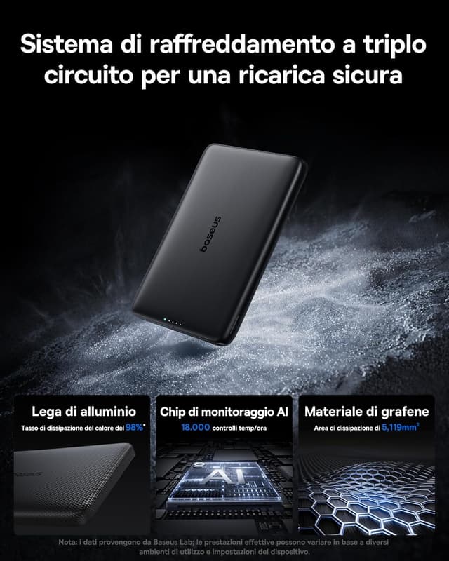 Detalle 2 de Baseus Picogo AM41 Power Bank 10000mAh Qi2 MagSafe 15W magnetico ultra slim nero