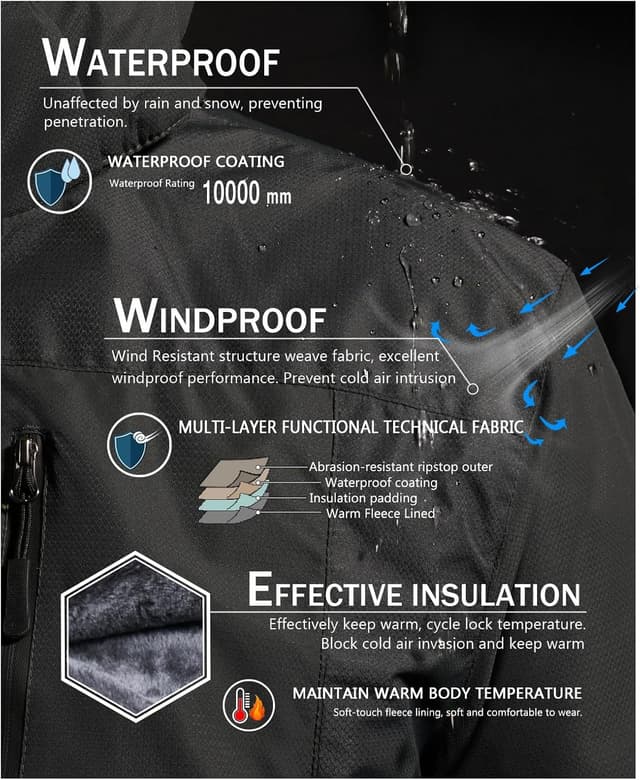 Detalle 2 de SPOSULEI Mens Skiing Jacket Waterproof Windproof