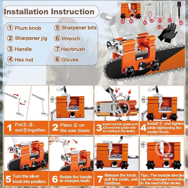 Detalle de Chainsaw sharpening jig kit 10 steels