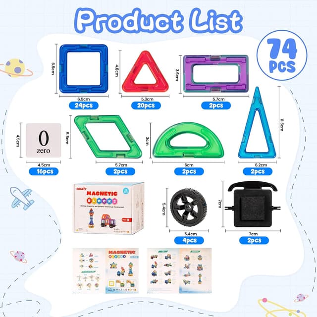 Thumbnail 4 de aaczly Bloques Magnéticos 74 Piezas - Diversión Educativa 🎉