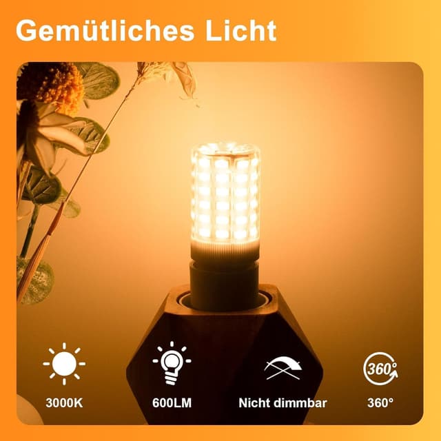 Detalle 2 de BROLSKUN E14 LED Glühbirne (12V/24V, 6W) warmweiß 2700K, 600 lm – 2er-Set