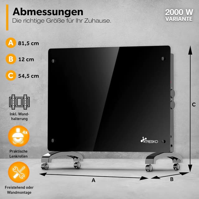 Thumbnail 2 de TRESKO Glaskonvektor Elektroheizung 2000W