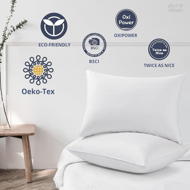 Thumbnail 4 de puredown Goose Feathers & Down White Pillows 100% Cotton Cover King Set of 2