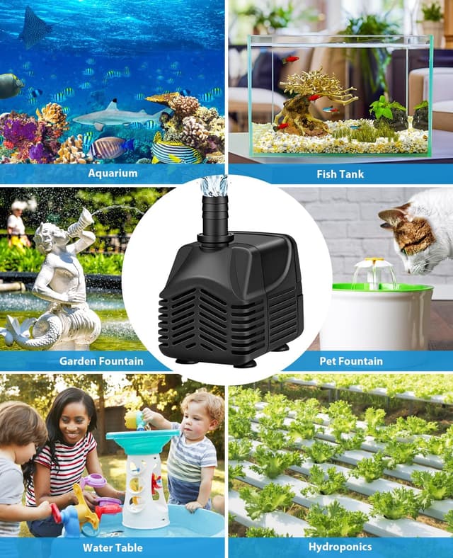 Detalle 2 de Wasserpumpe Klein Tauchpumpe 25W (bis 1500 l/h) – mit 2,5 m Kabel, 1,5 m Schlauch und 2 Düsen