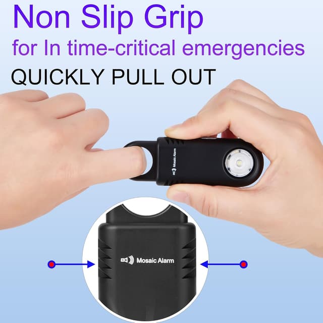 Detalle de Mosaic Alarm 135dB Rechargeable Personal Safety Alarm with Torchlight (Keychain SOS Siren) – Black