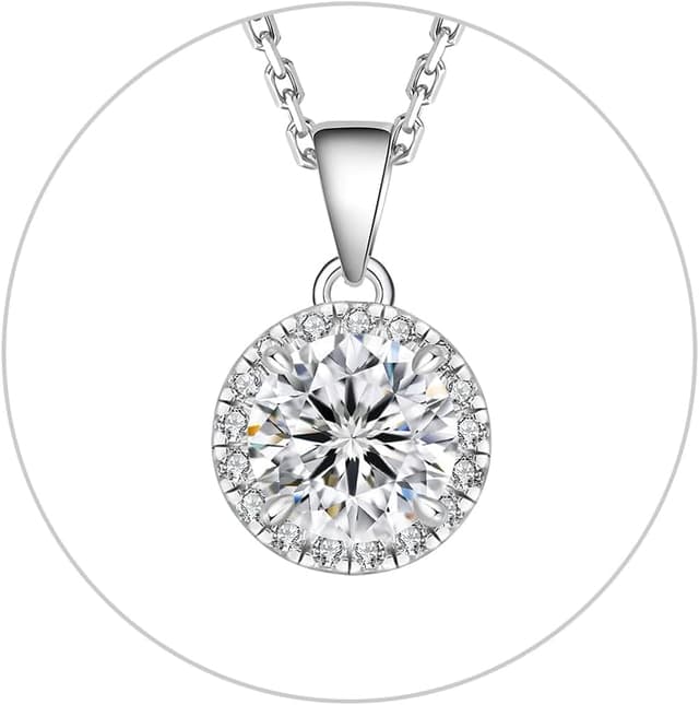 Thumbnail 6 de KRKC&CO Moissanite Anhänger-Kette aus 925 Sterlingsilber für Damen (Halo, rund) mit 1,0 ct Moissanit