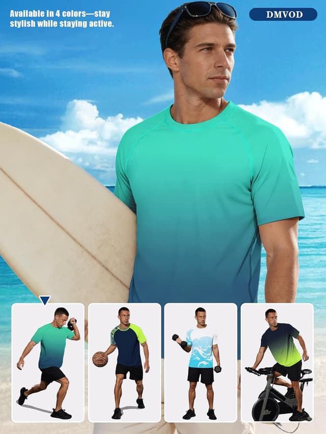 Detalle de UPF 50+ Men’s Long Sleeve Fishing Rash Guard Shirts (1 or 3 Pack) for Sun & Water Protection