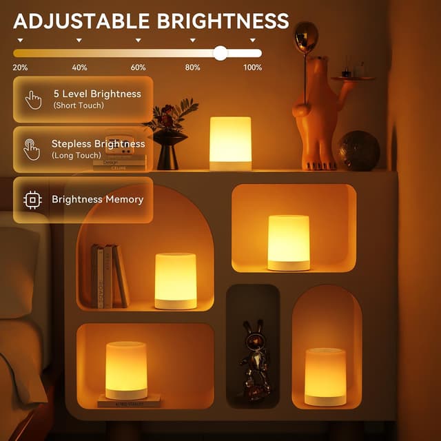 Detalle de Auxmir Night Light 3000mAh Rechargeable LED Table Lamp with Touch Control, RGB & Dimming (White)