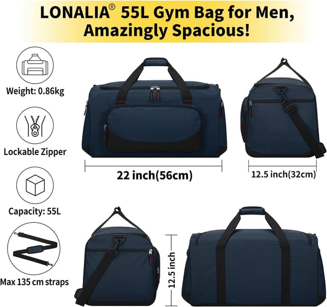 Detalle de LONALIA 55L duffle bag 22 inch gym travel