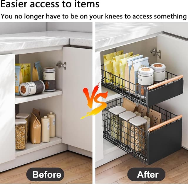 Detalle de Koolkasa 2 cassetti estraibili telescopici da cucina (nero) con guide e manico in legno