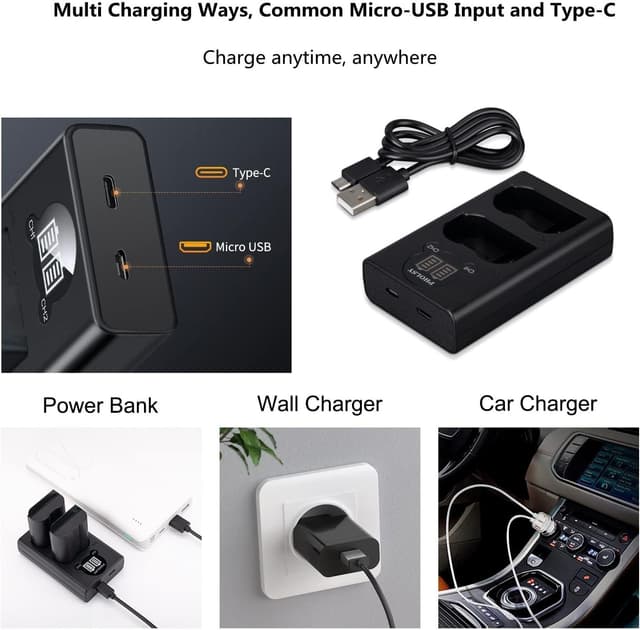 Detalle de PHOLSY Dual-Ladegerät EN-EL15 (MH-25 / MH-25a) für Nikon Z & D, 2 Akkus gleichzeitig