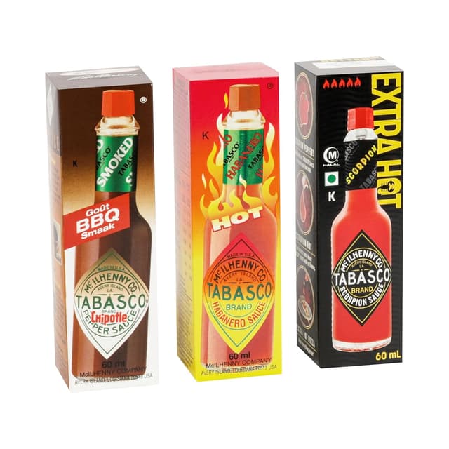 Detalle 2 de Tabasco Hot Sauce Geschenkset (3er-Pack) mit Scorpion, Habanero & Chipotle – scharfe Soße im 60-ml-Set
