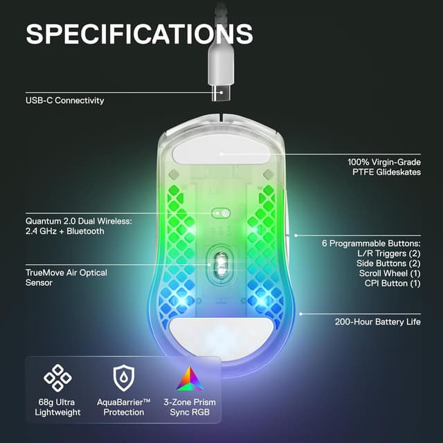 Thumbnail 2 de SteelSeries Aerox 3 Wireless Ghost - Raton Gaming 18K DPI 🖱️