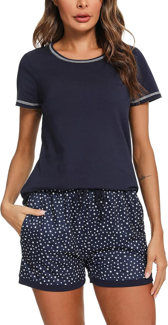 Detalle de Litherday Pyjama Damen Kurzarm aus Baumwolle