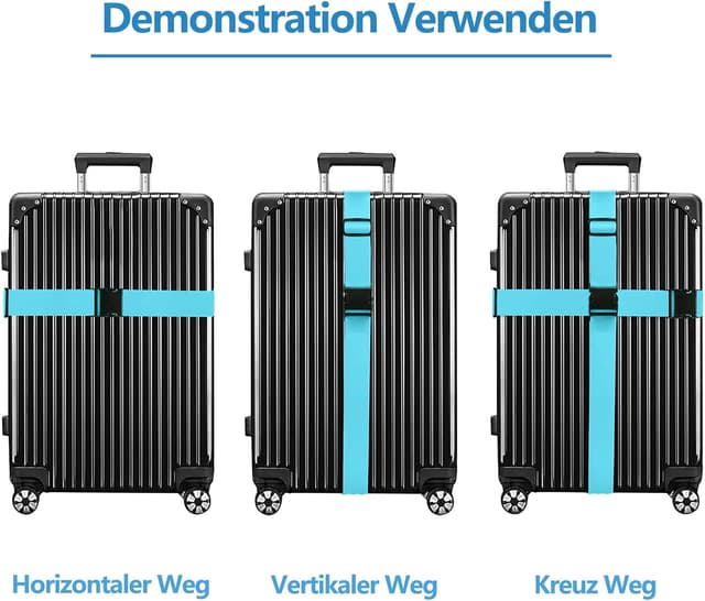 Detalle 2 de Koffer-Gurte 4er-Set mit Adressschild: verstellbare Kofferbänder Kreuzgurt (2 Rosa, 2 Blau)